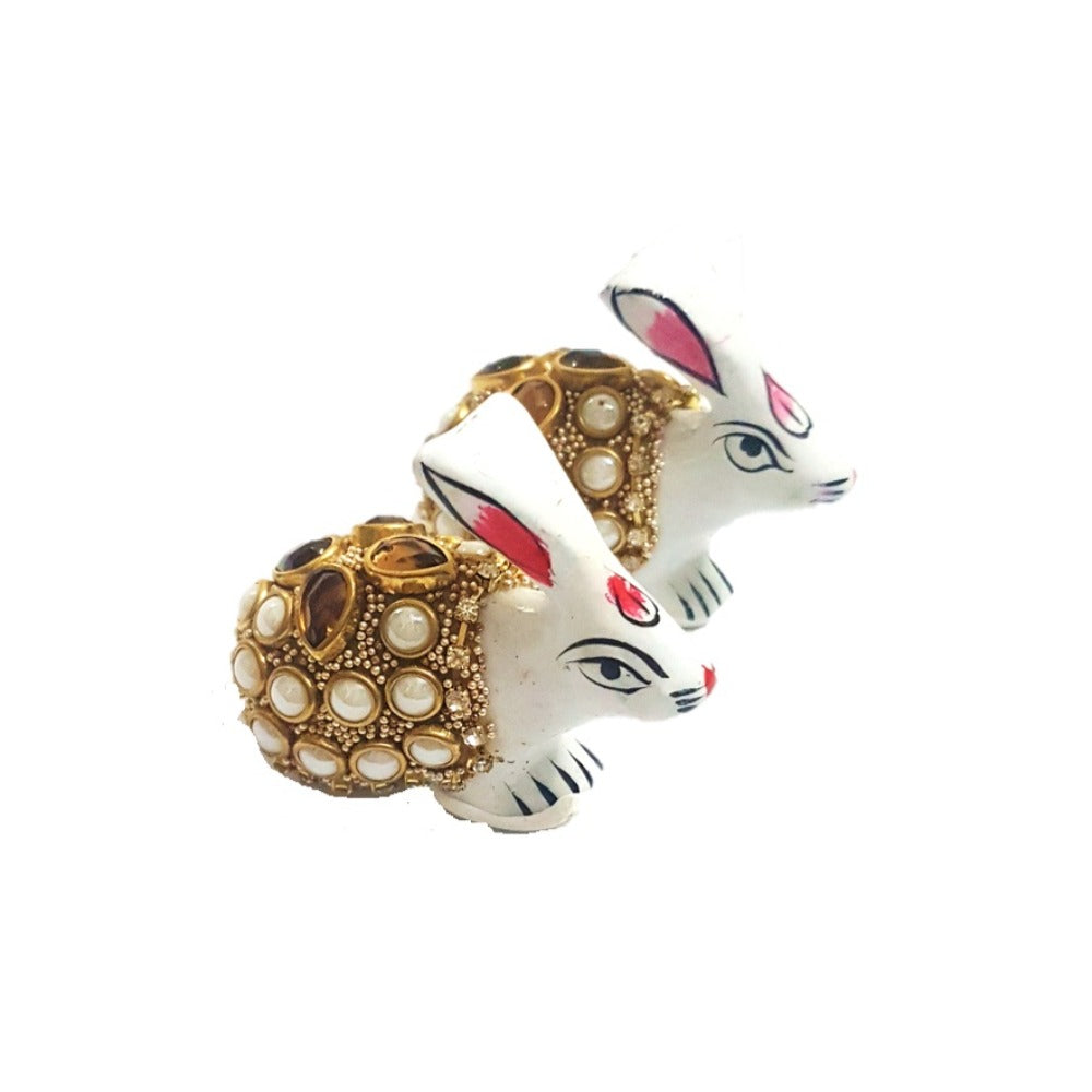 A Pair of Golden White Laddu Gopal ji Earring - Brijya